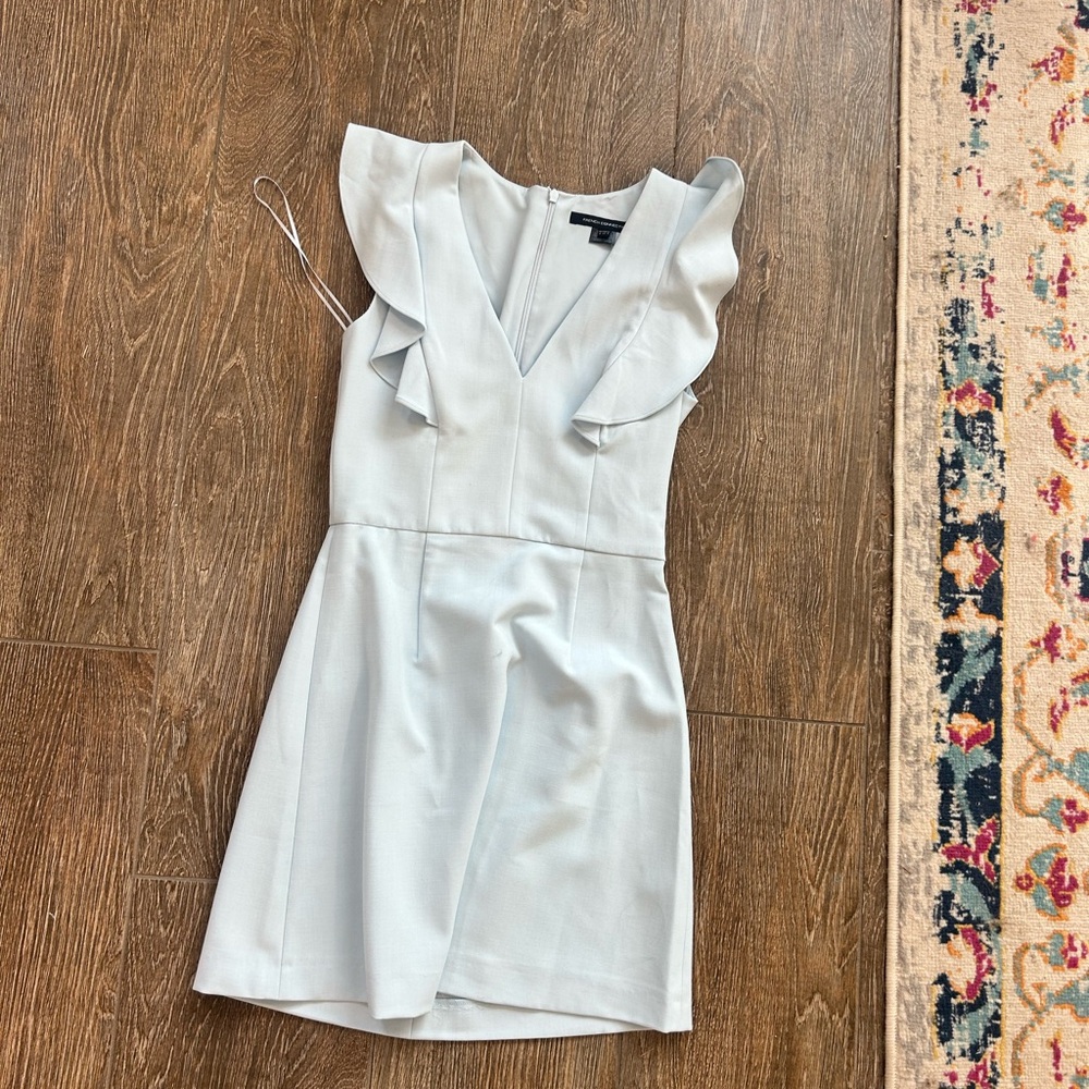 French Connection Whisper Ruffle Light Blue Mini Dress with Ruffle Sleeves